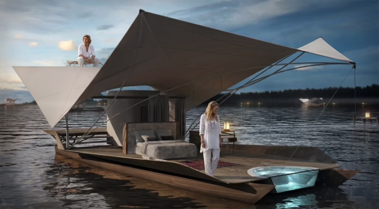 Arquitectura y diseño: render del Acqua, hotel/eco-lodge flotante sobre el agua