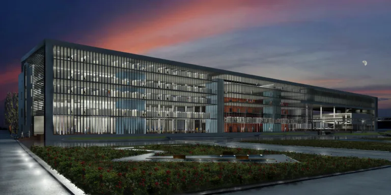 Arquitectura y Paisaje: render nocturno del Polo Tecnológico CONICET–SECYT